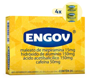 Imagem da embalagem de Engov com 24 comprimidos.